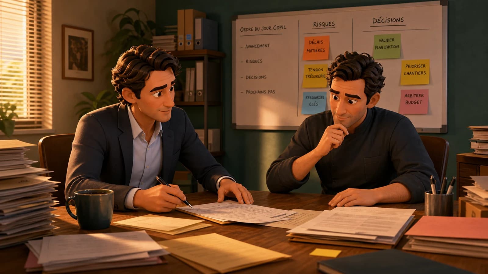Comic illustration for the Arrive with decisions, risks and documents ready use case