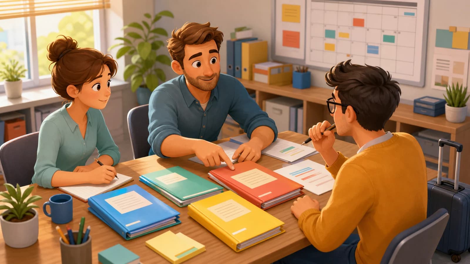 Comic illustration for the Leave files, urgencies and decisions clear use case