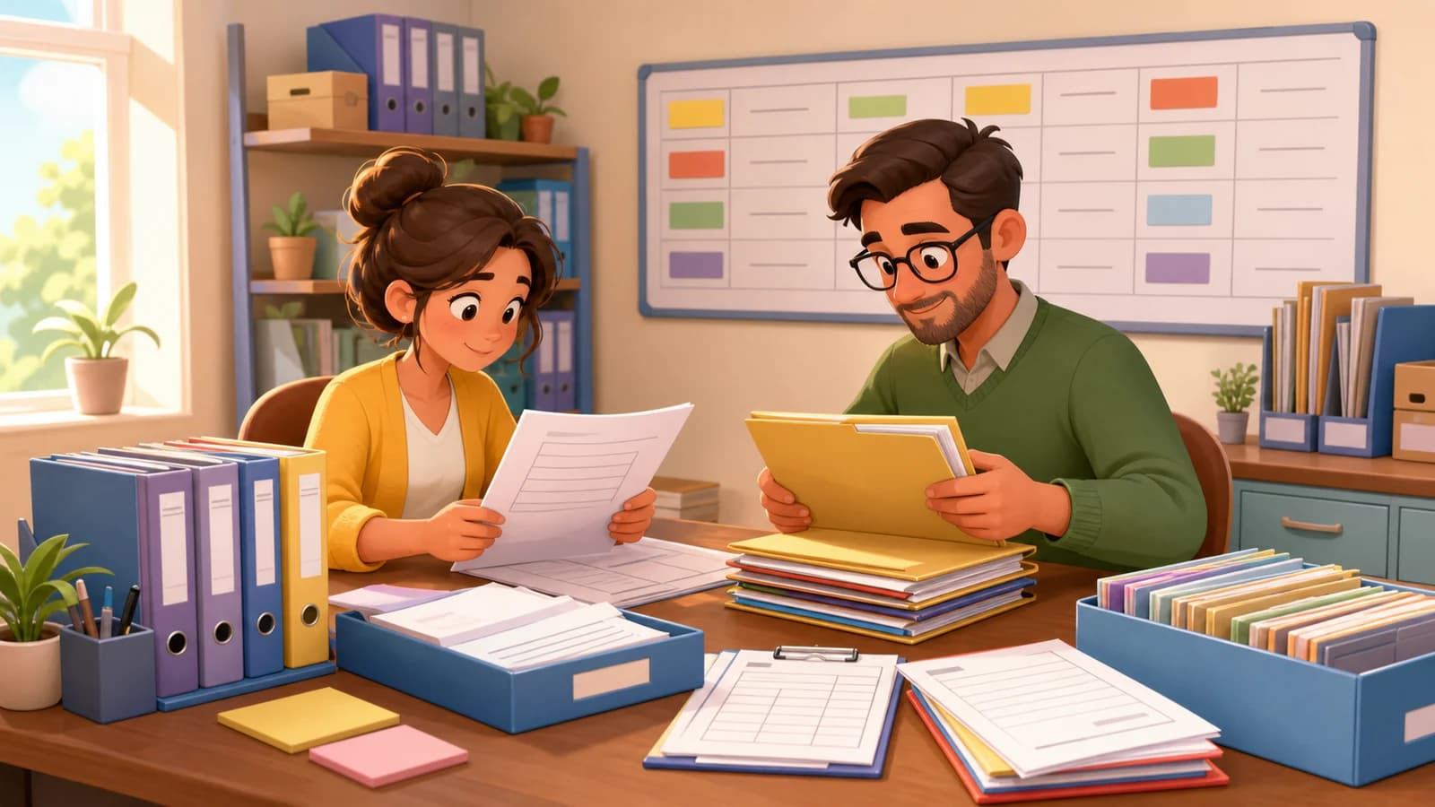 Comic illustration for the Keep approvals, documents and follow-ups together use case