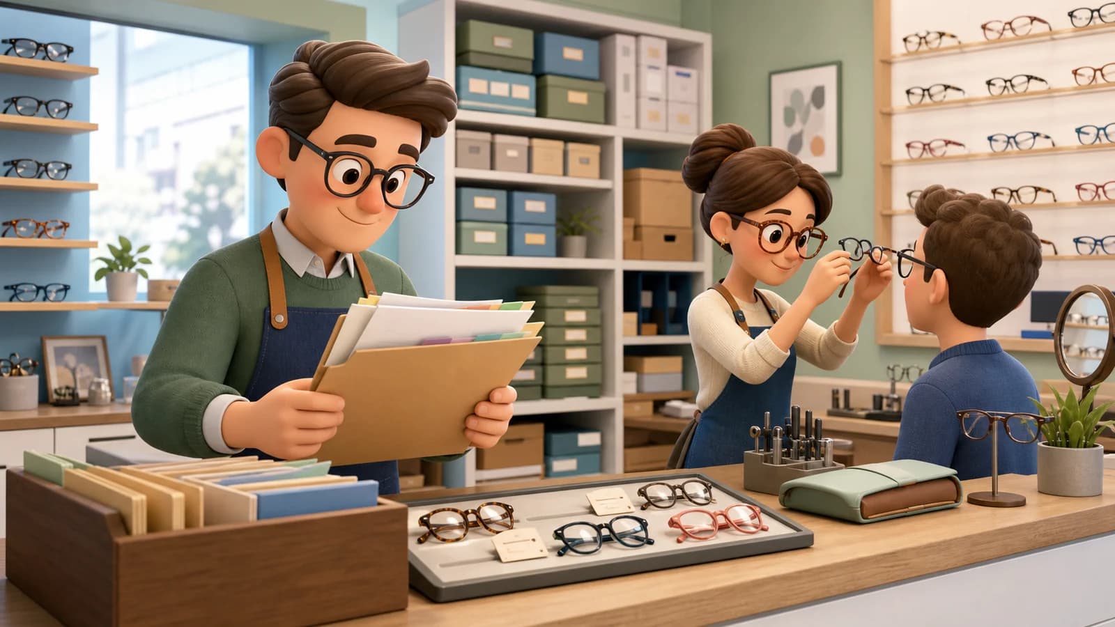Illustration comics du cas d’usage Suivre commandes lunettes, SAV et rappels clients
